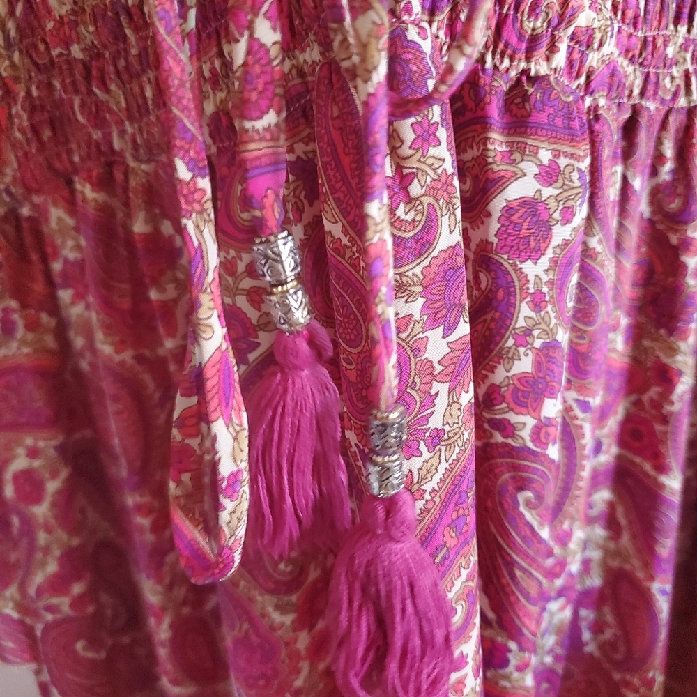 Karma Highway Paisley Maxi Dress w/ Large Flutter Sleeve OS Boho Festival 70s - Picture 11 of 16